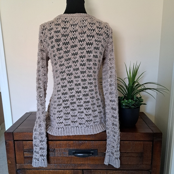 American Eagle Sweater Open Knit Size Medium Taupe Beige Scoop Neck - Picture 7 of 12